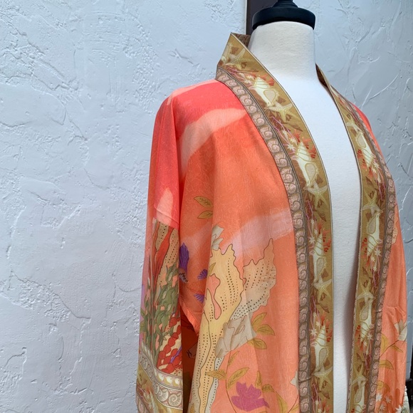 New Gorgeous Bohemian Mixed Floral Print Mermaid Kimono Duster Jacket Robe - Picture 6 of 14